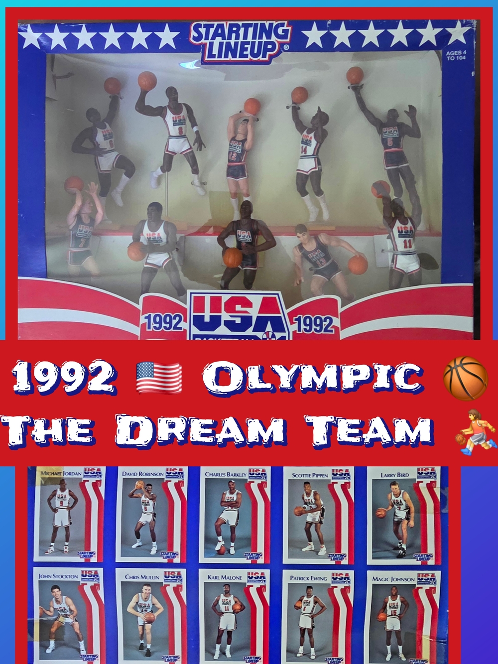 📣Vintage '92 Kenner 🇺🇸 Starting Lineup Olympic Dream Team🏀 MJ/Bird/Magic